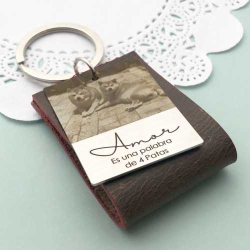 Llavero Cuero y Acero - Personalizable